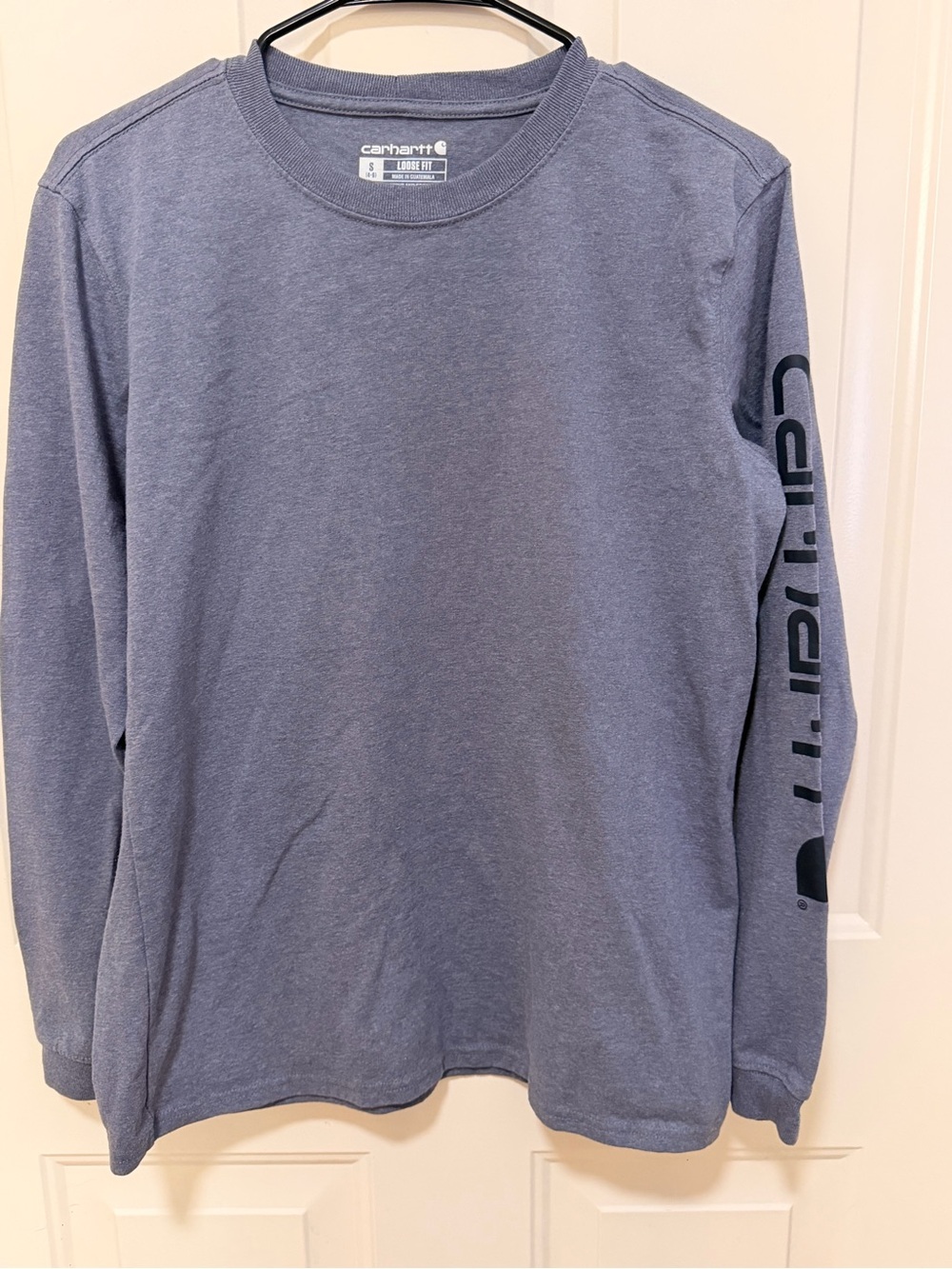 Carhartt Long-Sleeve Crew Tee in Slate Blue with Sleeve Logo